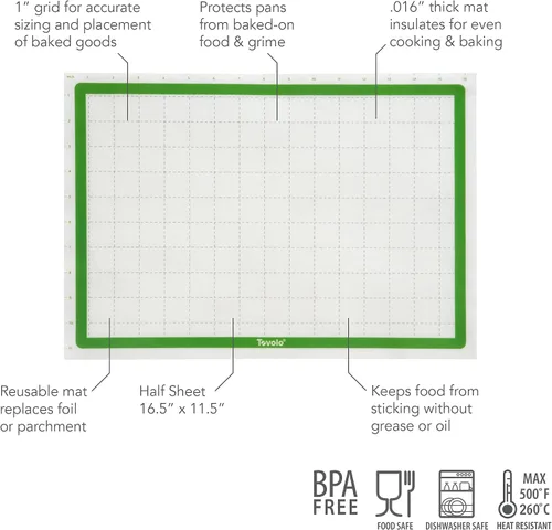 Vista 2 de Tovolo TrueBake - Alfombrilla de silicona para hornear media hoja con líneas de rejilla para hornear galletas, pastelería, masa rodante, cocinar