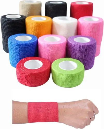 Vista 7 de Paquete de 6 vendajes autoadhesivos de 1 pulgada x 5 yardas, transpirable, cohesivo para mascotas, cinta elástica autoadhesiva para deportes, Negro