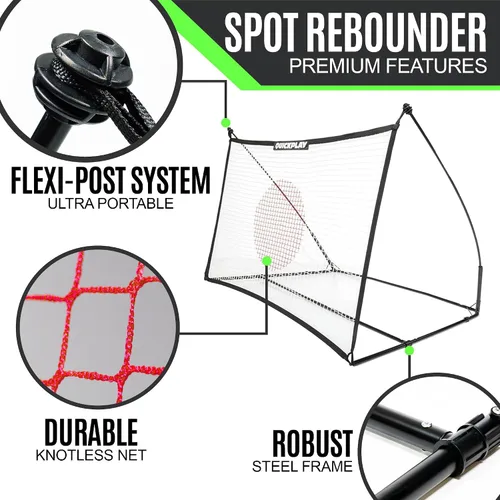 Vista 6 de QuickPlay Red de rebote Spot Target para fútbol Red de rebote resistente al clima con bolsa de transporte Ideal para práctica de pases