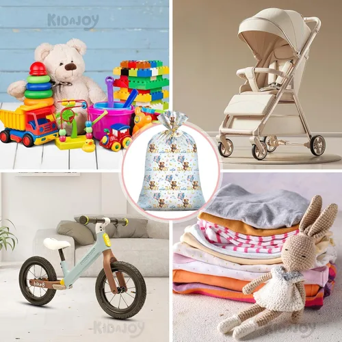 Vista 8 de KIDAJOY Bolsas de regalo extra grandes de oso de peluche, baby shower, Jumbo We Can Bearly Wait, bolsa de regalo de plástico para niñas y niños