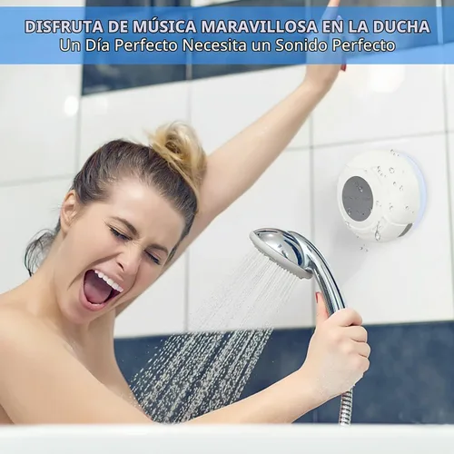 Vista 2 de Altavoz de ducha Bluetooth impermeable portátil inalámbrico resistente al agua altavoz ventosa, micrófono integrado regalos para niños, altavoz