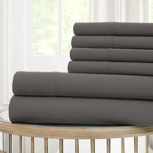 Vista 6 de Amrapur Overseas Juego de sábanas de microfibra Nanotex Cool Comfort de 4 piezas de 4.23 oz/m² (gris, individual)