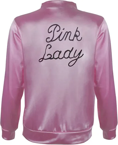Vista 5 de MAPLECOS Nostalgic - Chaqueta de satén rosa de los años 50 para mujeres mujeres y niñas con cuello manchado disfraz de Halloween y cosplay