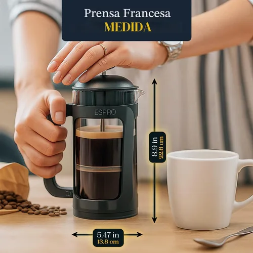 Vista 2 de ESPRO P3 Cafetera de prensa francesa, 17 onzas, negro, prensa de filtro doble micro Grit-Free Coffee Press, Thicker Borosilicate Heat Resistant