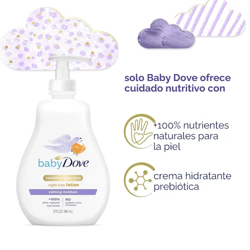 Vista 5 de Baby Dove - Loción para bebé para piel sensible de cuidado calmante con fragancia, hidratación hipoalergénica y probada por dermatólogos, 13 onzas