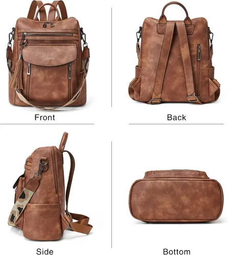 Vista 3 de Shrrie - Mochila de cuero para mujer, bolso de moda, mochila de cuero para mujer, mochila de viaje de diseñador, bolso de hombro convertible