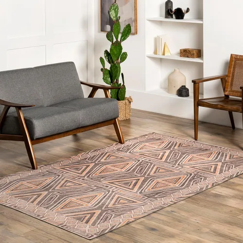 Vista 13 de nuLOOM Carole Abstract - Alfombra lavable a máquina, 4 x 6, color beige Carole Beige