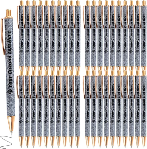 Vista 27 de 10 bolígrafos personalizados con purpurina, bolígrafos impresos personalizados a granel, bolígrafos retráctiles de tinta negra para graduación