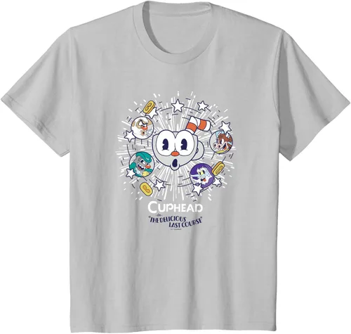 Vista 5 de Cuphead: Camiseta The Delicious Last Course Cuphead Character Group, Azul Azul Pastel