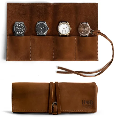 Vista 20 de Hide & Drink, Organizador de rollos de reloj de cuero hecho a mano de cuero de grano completo, con capacidad para hasta 4 relojes, fácil de llevar