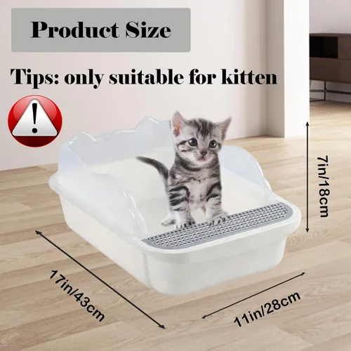 Vista 4 de kathson Caja de arena abierta para gatos con lado alto, bandeja de arena para gatos antisalpicaduras, inodoro para gatitos con cuchara de tamizar