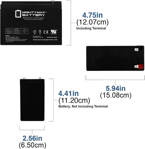 Vista 2 de Mighty Max Battery ML10-12 - Batería de repuesto SLA AGM de 12V 10AH compatible con Power Patrol SLA1097