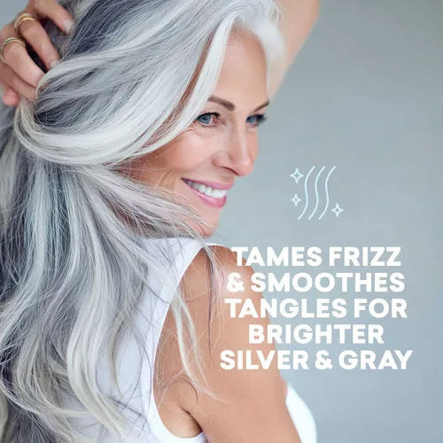 Vista 2 de Just Nutritive Juego de champú y acondicionador para cabello gris, ilumina y elimina el cobrizo y el amarillamiento sin tinte morado, aceite