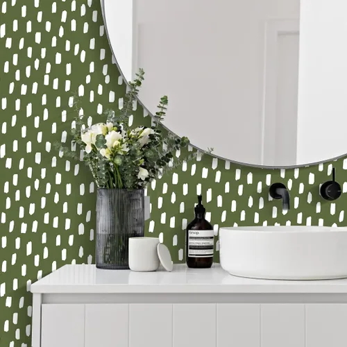Vista 11 de HAOKHOME Papel tapiz para despegar y pegar, diseño de puntos modernos y bohemios, extraíble, para baño, color caramelo/blanco, papel de contacto