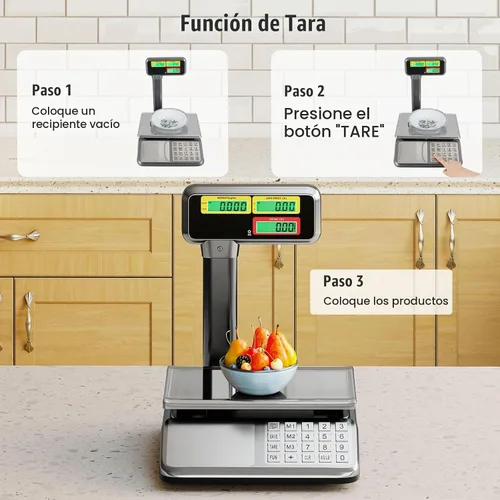 Vista 4 de S AFSTAR Báscula de cálculo de precios con pantalla de poste, báscula comercial de alimentos de 88 lb con plataforma de acero inoxidable, batería