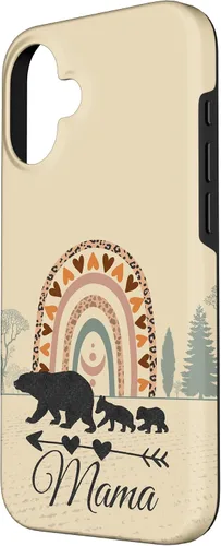 Vista 2 de Mama bear Two cubs and Retro Boho Burnt Orange Rainbow Case for iPhone 16