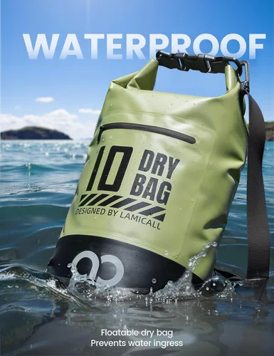 Vista 3 de Lamicall - Bolsa seca impermeable con bolsa para teléfono – 5L/10L/20L/30L/40L Mochila flotante para kayak, barco, playa, camping, pesca, saco seco