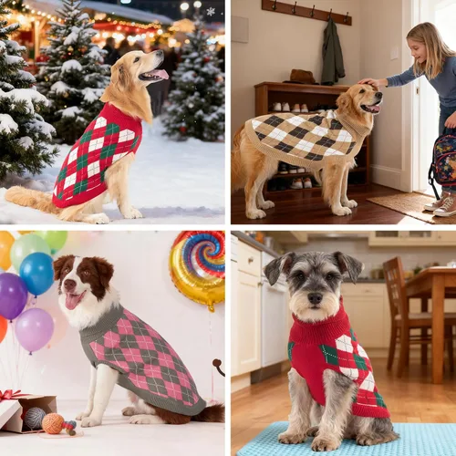 Vista 7 de PAWCHIE - Suéter para perro con agujero para correa para perros pequeños, clásico suéter de punto con cuello alto para clima frío, suéter de punto a
