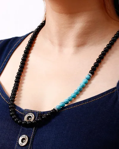 Vista 3 de XHUUU Collares largos de obsidiana negra para mujeres y hombres, collar de cristal turquesa creado para meditación o yoga, cristales y piedras