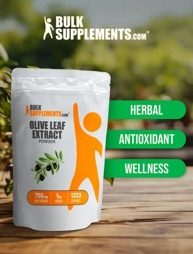 Vista 5 de BulkSupplements. com Extracto de hoja de olivo en polvo, suplemento de hierbas, fuente antioxidante, polvo de hoja de olivo, sin gluten, 750 mg por