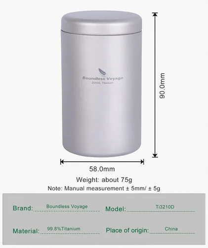 Vista 2 de Boundless Voyage Caja de lata pequeña de titanio, latas de té, latas de café, contenedor de almacenamiento de alimentos para té, café, hierbas