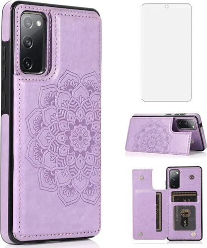 Vista 11 de Asuwish Funda compatible con Samsung Galaxy S20 FE y protector de pantalla de vidrio templado, ranura para tarjetero, función atril, cubierta de Azul