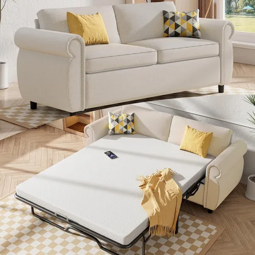 Vista 11 de Mjkone Sofá cama extraíble de tamaño matrimonial con colchón de espuma de 3.2 pulgadas, sofá cama convertible 2 en 1 con reposabrazos de cabeza