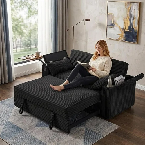 Vista 12 de Auvsoce - Sofá cama biplaza de 65 pulgadas, sofá convertible para sala de estar, sofá para RV con respaldo ajustable, chaise longue, mesa lateral