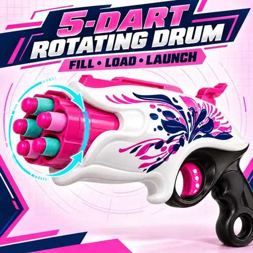 Vista 4 de Set de chaleco táctico rosa para niñas con pistola para Nerf Rebelle y N-Strike Elite Series con 30 dardos de recarga, clip de recarga rápida