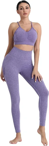 Vista 4 de CHRLEISURE Leggings de 3 piezas con levantamiento de glúteos para mujer, leggings de yoga sin costuras para entrenamiento de gimnasio