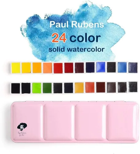 Vista 7 de Paul Rubens Juego de pintura de acuarela grado artista, 24 colores vivos con caja de metal portátil para artistas, principiantes, aficionados