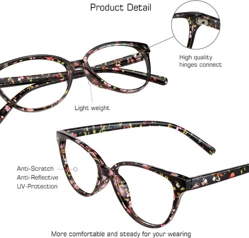 Vista 2 de VisionGlobal Lentes de bloqueo de luz azul para mujeres/hombres, lectura en computadora, gafas de televisión, antirreflejos Dame_floral(c1)