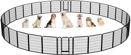 Vista 27 de Yaheetech Corralito para perros, 24 pulgadas, 2 paneles, corral para perros para interiores, resistente, corral de ejercicio para cachorros, valla