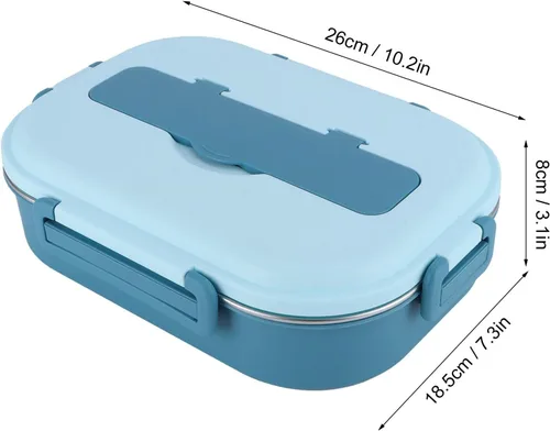 Vista 2 de Yosoo Lonchera de acero inoxidable, caja Bento portátil de 4 rejillas, contenedor de almacenamiento de alimentos para adultos, la tapa contiene Azul