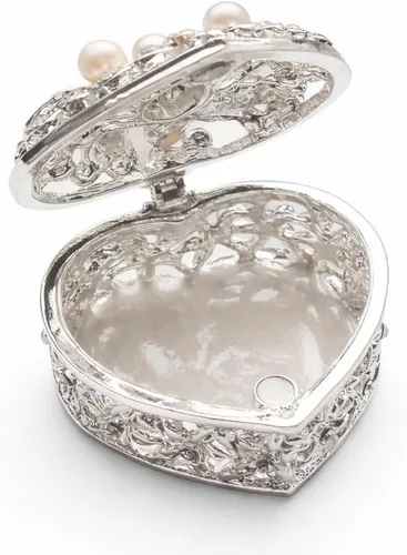 Vista 3 de Caja elegante de plata de la forma del corazón de Arras de la boda del Rhinestone de la perla con las monedas de la unidad