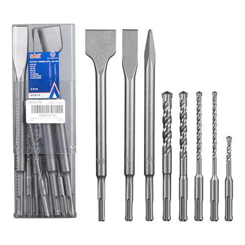 Vista 3 de SALI Juego de brocas de martillo giratorio SDS Plus de 8 piezas, kit de brocas para hormigón, material de carburo de doble rosca tipo cruz, adecuado