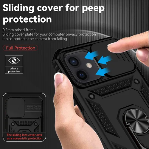 Vista 4 de Funda para iPhone 12 Mini con cubierta para lente de cámara, protector de pantalla HD, doble capa de protección contra caídas de grado militar