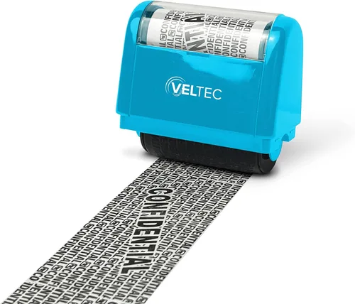 Vista 12 de Veltec Rodillo de tinta protector de identificación - Juego de sellos de rodillo de protección contra robo de identidad (negro, sello + 3 recambios)