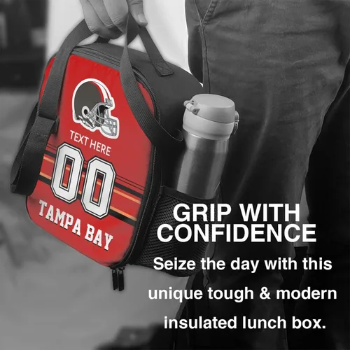 Vista 6 de Bolsa de almuerzo personalizada de Tampa Bay, regalos para hombres, mujeres, fanáticos, con nombre y número personalizados, correas de hombro