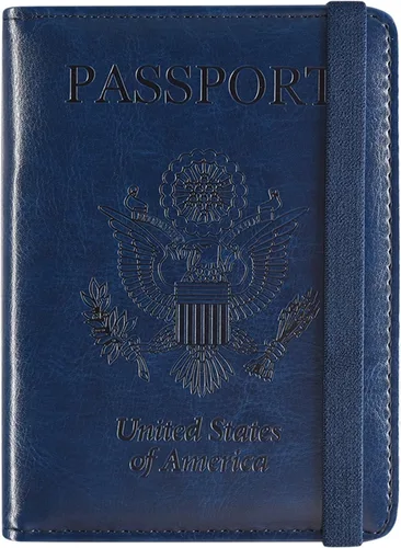 Vista 10 de ACdream - Funda para pasaporte, billetera o cartera de viaje de piel con bloqueo RFID para pasaporte con cierre de banda elástica, Ab-oro rosa)