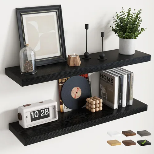 Vista 39 de Estantes flotantes cuadrados de 8 pulgadas para pared, paquete de 3, estantes de baño con veta de madera de 8"D con soportes invisibles, estantes