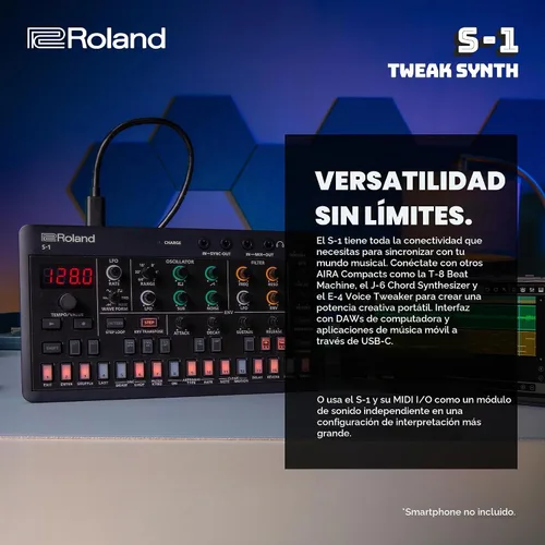 Vista 5 de Roland AIRA Compact S-1 Tweak Synth Micro polisintetizador ultraportátil con herramientas avanzadas Control de sonido D-Motion
