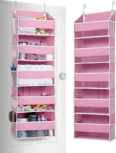 Vista 12 de ULG Organizador para colgar sobre la puerta, 5 niveles extra grande con 10 bolsillos de malla, capacidad de 100 libras, organizador de puerta Beige