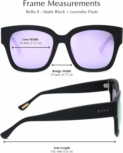 Vista 6 de DIFF Bella II - Gafas de sol cuadradas de gran tamaño para mujer, protección UV400, marco negro de moda