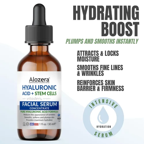 Vista 4 de Alozera Juego de 4 sueros faciales con retinol, colágeno, vitamina C, niacinamida, ácido hialurónico y ácido glicólico, exfoliante, hidratante