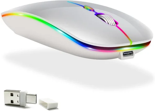 Vista 15 de KLO Ratón Bluetooth recargable con LED (BT5.2+Tipo-C+USB2.4G) para MacBook/MacBook Air/Pro/iPad/Laptop/Notebook/PC/Chromebook (A LED/Verde)