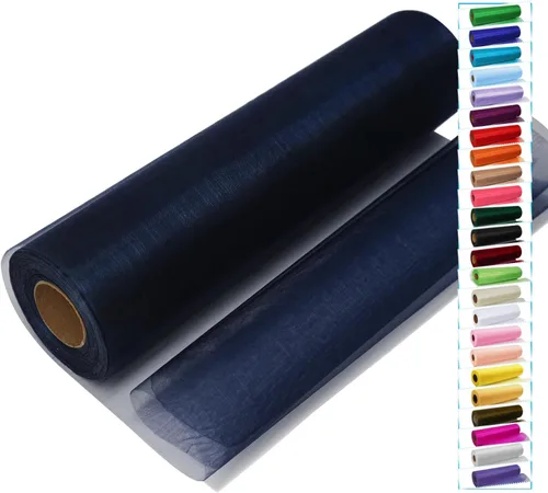 Vista 18 de Rollos de tela de tul negro con cristales y organza 12 pulgadas por 150 pies (45,72 m), tela transparente para manualidades, lazos de tutú