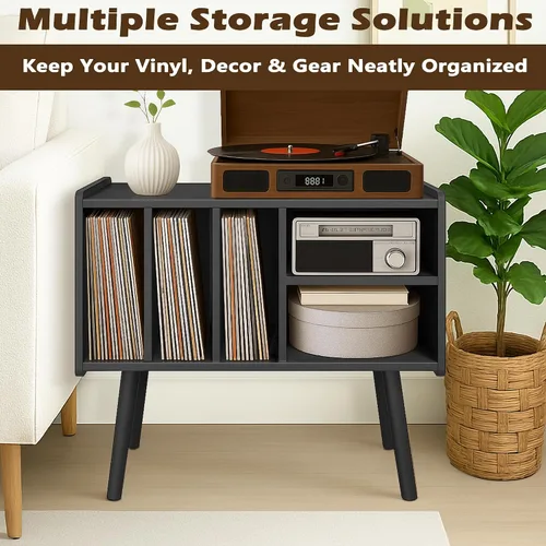 Vista 6 de Montex Record Player Stand with Vinyl Storage, Wooden Record Player Table with 5 Cabinet, Large Vinyl Record Player Stand, Record Player Holder