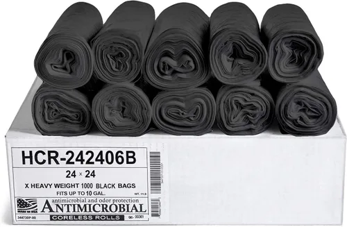 Vista 40 de Aluf Plastics Bolsas de basura de alta densidad, 10 galones, 4000 unidades, 6 micras (eq), 24 x 24 pulgadas, negras, para baño, oficina, industrial