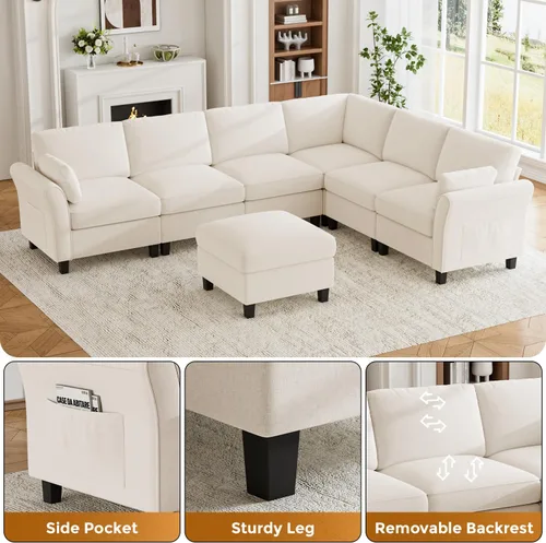 Vista 5 de Legend Vansen - Sofá modular modular reversible en forma de U con otomana, sofá de poliéster de felpa de asiento profundo con almacenamiento